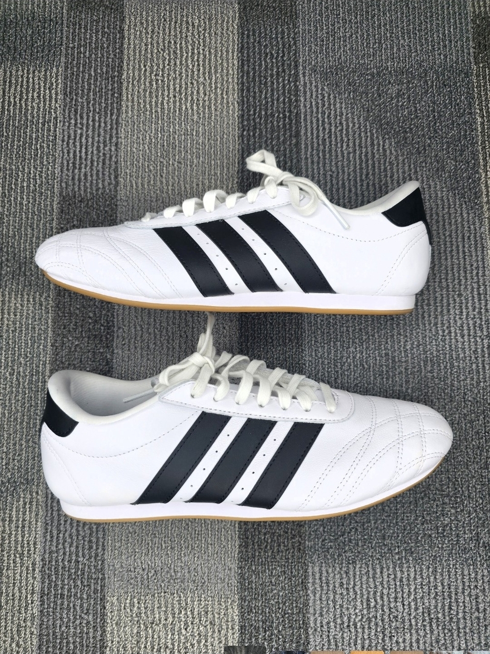 adidas Unisex Taekwondo White Leather Sneakers with Black Three Stripes